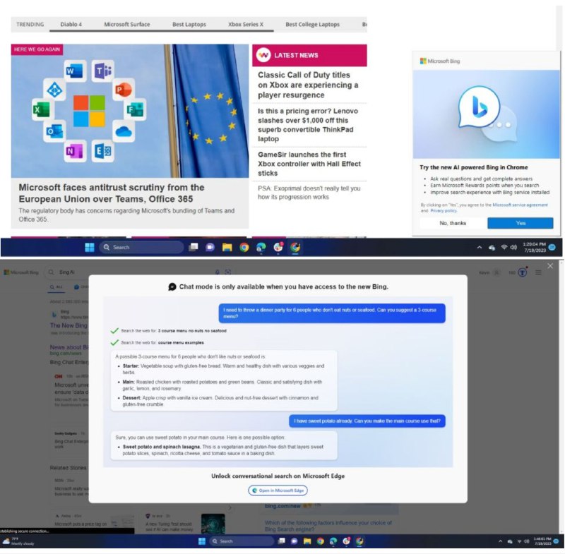 微软开始向 Chrome 用户推送 Bing Chat 邀请一些 Chrome 用户在浏览网页时看到了“在 Chrome 中尝试由 Al 驱动的新 Bing”的提示